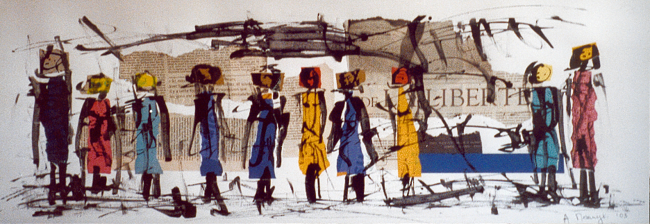 filles liberté 2003, collage, encre de chine sur papier vinci 80 x 30 cm