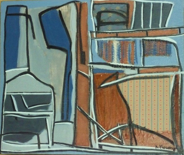 atelier 1994 collage, huile sur toile 65 x 54 cm