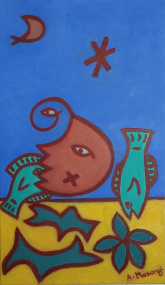 art café, dieppe night &amp; day 2019 oil 46 x 27 cm